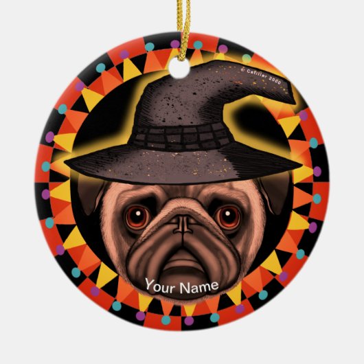 Ornement de sorcière Pug (Devant)