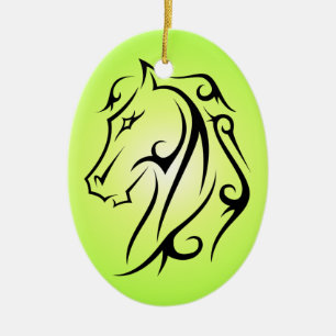 Ornement de tête de cheval vert symbole noir