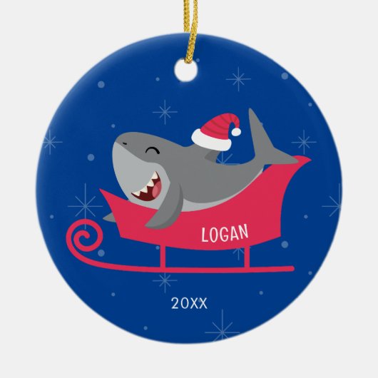 Ornement de traîneau à requin père Noël (Devant)