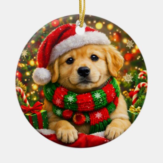 Ornement de vacances de chiot Retriever doré adora (Devant)