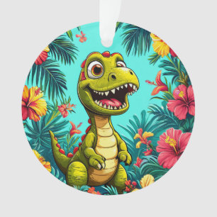 Ornement de vacances de fleur tropicale de dinosau