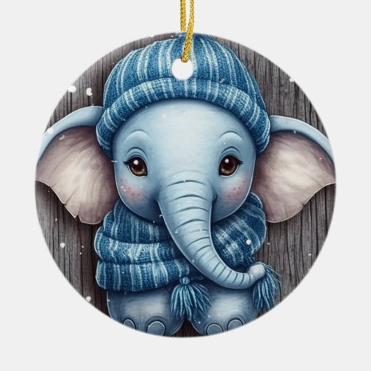 Ornement d'éléphant d'hiver confortable (Devant)