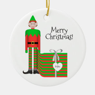 Ornement d'Elf de Noël - paquet rayé de cadeau