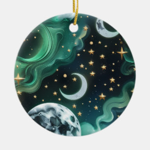 Ornement des Phases de la Lune Céleste Vert Émerau