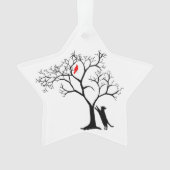 Ornement d'étoile d'oiseau rouge et de chat noir (devant)