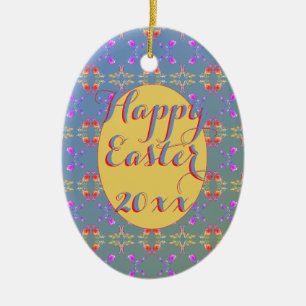 Ornement d'Oeufs Motifs Roses de Pâques