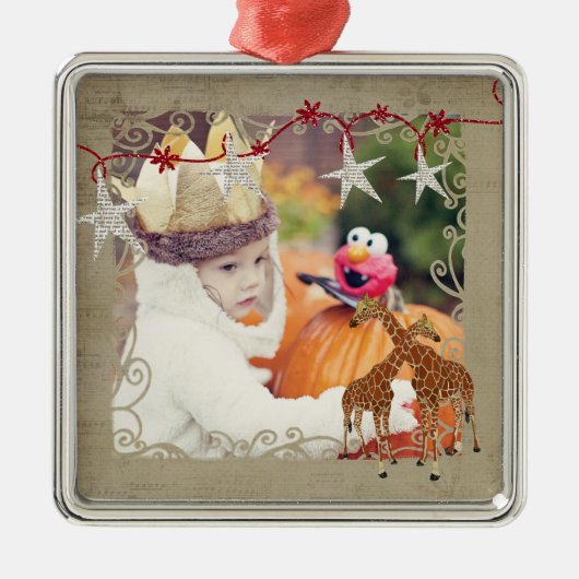 Ornement d'or de photo de nuit étoilée de girafes (Devant)