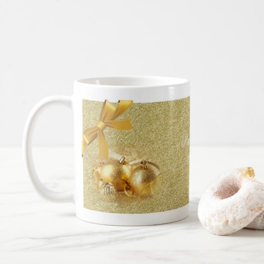 Ornement d'or Mug de Noël (Avec donut)