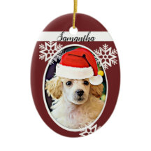 Ornement d'ovale de chien de caniche de Noël