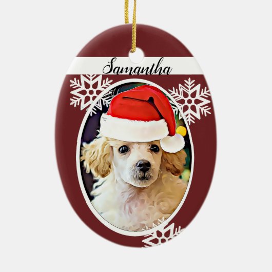Ornement d'ovale de chien de caniche de Noël (Dos)