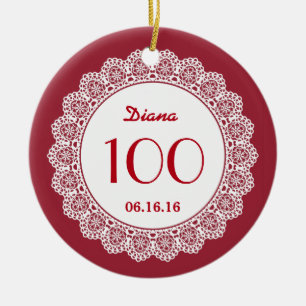 Ornement En Céramique 100th ROUGE blanc de la dentelle A06 de souvenir