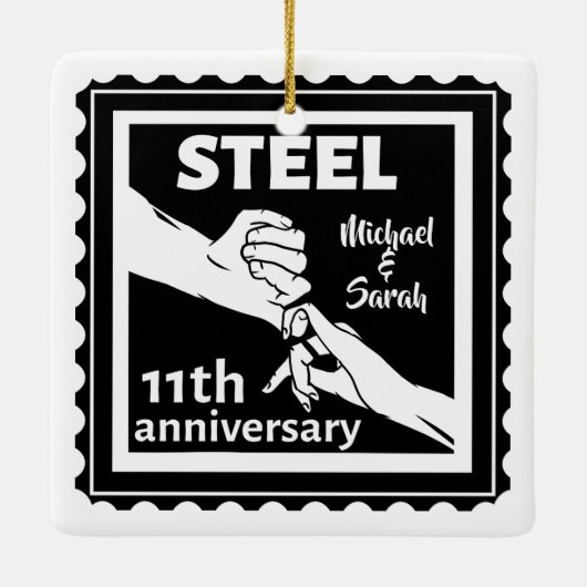 Ornement En Céramique 11e anniversaire du mariage tenant la main (Dos)