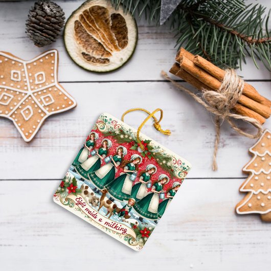 Ornement En Céramique 12 Jours de Noël Huit servantes au lait