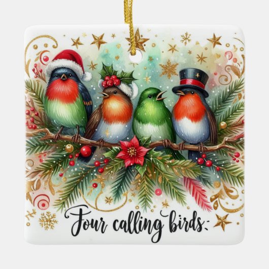 Ornement En Céramique 12 Jours de Noël Quatre appels aux oiseaux (Devant)