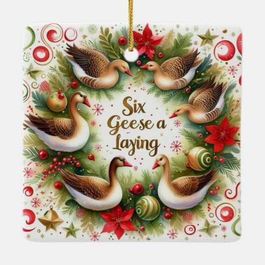 Ornement En Céramique 12 Jours de Noël Six Oies A Laying (Dos)
