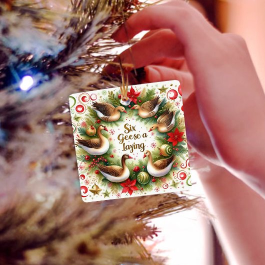 Ornement En Céramique 12 Jours de Noël Six Oies A Laying
