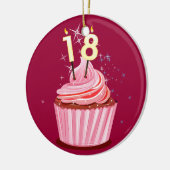 Ornement En Céramique 18e anniversaire - Cupcake rose (Gauche)