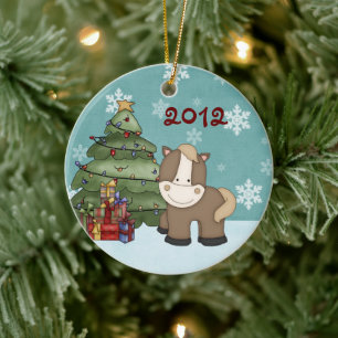 Ornement En Céramique 1er Cheval de Noël pour bébé mignon personnalisé