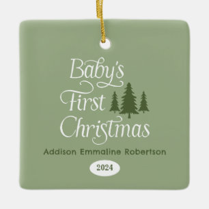 Ornement En Céramique 1er Noël du Bébé blanc mignon Sage Simple