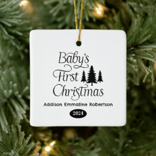 Ornement En Céramique 1er Noël du Bébé Noir Blanc Simple