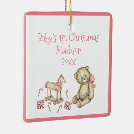 Ornement En Céramique 1er Noël du bébé Personnalisez Pink Cute Baby (Droite)