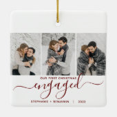 Ornement En Céramique 1er Noël engagé 3 Photo Burgundy Red Script (Dos)