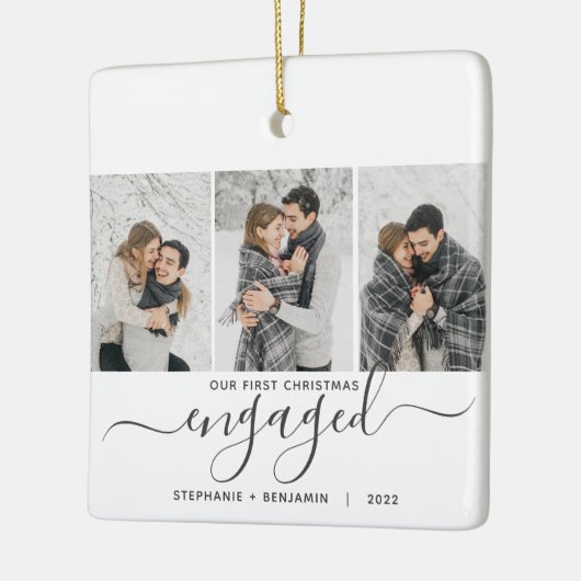 Ornement En Céramique 1er Noël Engagé 3 Photo Collage Gris Script (Gauche)