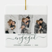 Ornement En Céramique 1er Noël Engagé 3 Photo Green Script (Dos)