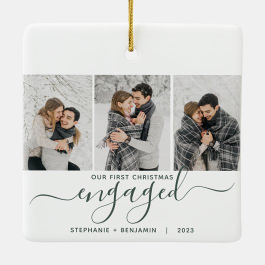 Ornement En Céramique 1er Noël Engagé 3 Photo Green Script (Dos)