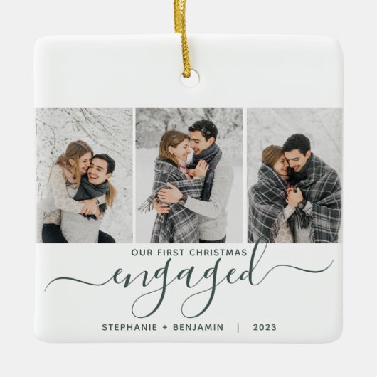 Ornement En Céramique 1er Noël Engagé 3 Photo Green Script (Devant)