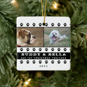 Ornement En Céramique 1er Noël ensemble 2 chiens empreinte de patte phot