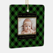 Ornement En Céramique 1er Noël Grand-parents Green Gold Plaid Photo (Droite)