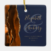 Ornement En Céramique 1er Noël Marié Brûlé Orange Agate Marine Bleu (Devant)