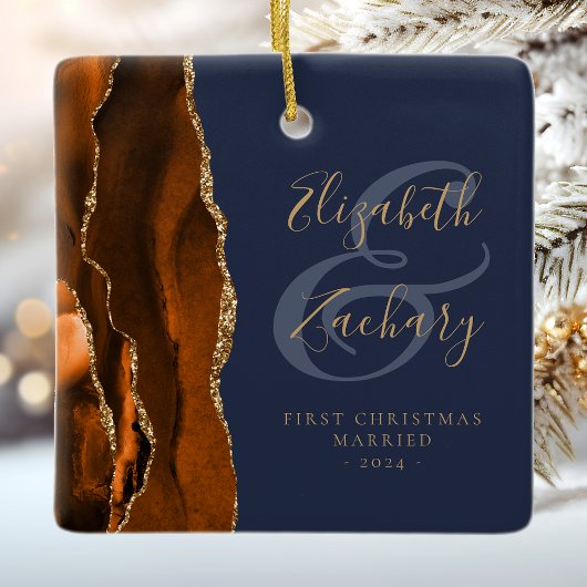 Ornement En Céramique 1er Noël Marié Brûlé Orange Agate Marine Bleu