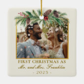 Ornement En Céramique 1er noël marié photo de fête (Dos)