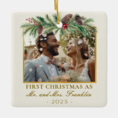 Ornement En Céramique 1er noël marié photo de fête (Devant)
