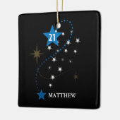 Ornement En Céramique 21e anniversaire bleu et noir Personnalisé (Gauche)