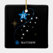 Ornement En Céramique 21e anniversaire bleu et noir Personnalisé (Dos)