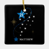 Ornement En Céramique 21e anniversaire bleu et noir Personnalisé (Devant)
