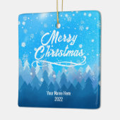 Ornement En Céramique 2 côtés Couché Bleu Neige & Forêt Joyeux Noël (Gauche)