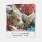 Ornement En Céramique 2 Photo N'Importe Quel Texte Mon 1er chat de Noël  (Gauche)