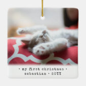 Ornement En Céramique 2 Photo N'Importe Quel Texte Mon 1er chat de Noël  (Dos)