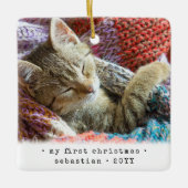 Ornement En Céramique 2 Photo N'Importe Quel Texte Mon 1er chat de Noël  (Devant)
