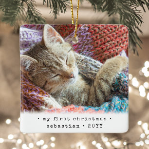 Ornement En Céramique 2 Photo N'Importe Quel Texte Mon 1er chat de Noël 