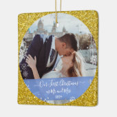 Ornement En Céramique 2 Photos Our First Christmas Mr Mrs Gold Glitter (Gauche)