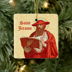 Ornement En Céramique 2x St. Jérôme en cardinal avec livre (P 004)