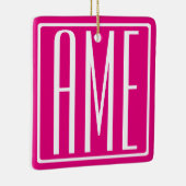 Ornement En Céramique 3 Initiales Monogramme | Blanc sur rose chaud (Droite)