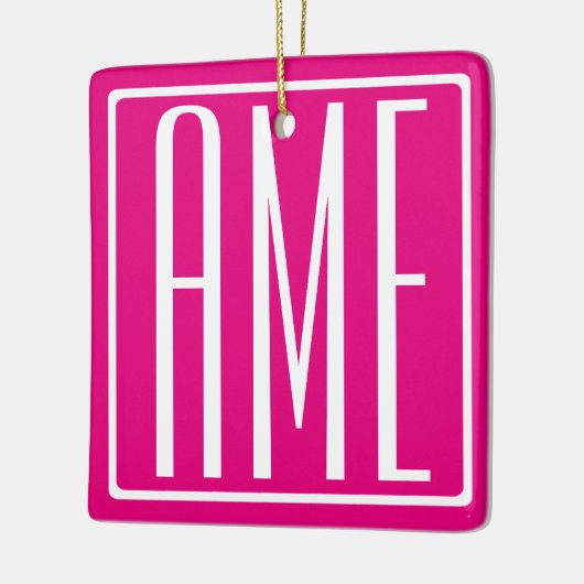 Ornement En Céramique 3 Initiales Monogramme | Blanc sur rose chaud (Gauche)