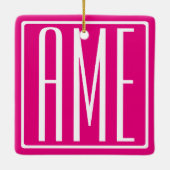 Ornement En Céramique 3 Initiales Monogramme | Blanc sur rose chaud (Dos)