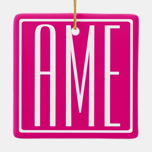 Ornement En Céramique 3 Initiales Monogramme | Blanc sur rose chaud (Dos)